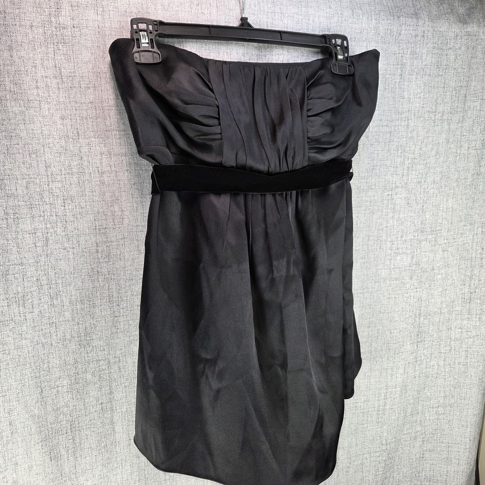 VTG Banana Republic Y2K Women's Black Silk Strapless Mini Dress SZ 6 Velvet Sash - Picture 3 of 13